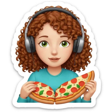 Brown curly hair girl blue green eyes painting sleeping eating dancing listening to misic sticker