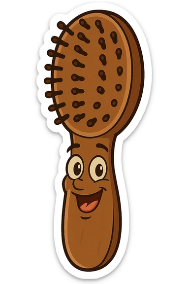 a brown hairbrush, cartoon style, friendly look sticker