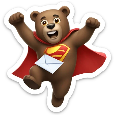 superhero bear flying and holding a mailbox sticker