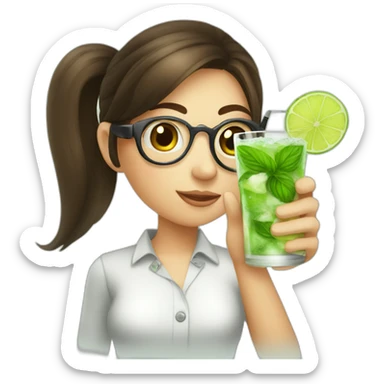 brunette girl + magnifying glass drinking mojito sticker