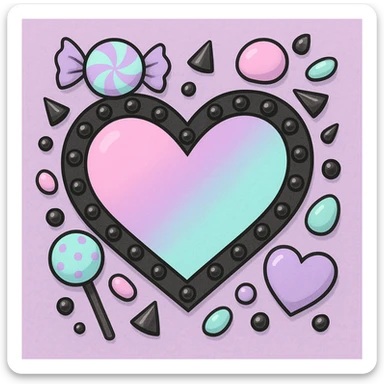 pastel goth heart with pastel candy and black studs sticker