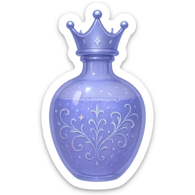 modern minimalist luxurious elixir bottle, small crown shape, color #7986cb, subtle clear silver or holographic ornaments, soft magical effects, very small neck, transparent background, seamless bottom, no shadow, floating, collection style sticker