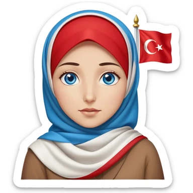 Turkish beautiful finish Konya girl blue eyes with red white hijab dress with turkish flag and watching the sky on the ground  sticker