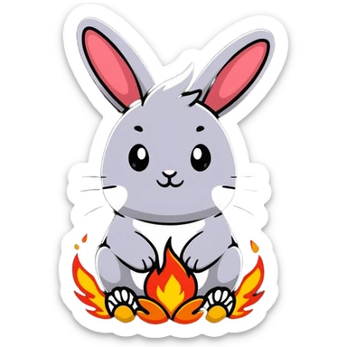 cute red bunny rabbit with fire paws and flaming fur sticker