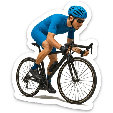 Add a helmet to the cyclist wearing a blue outfit. Keep the background transparent. sticker