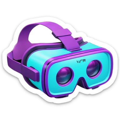 glowing neon VR headset, purple and cyan color sticker