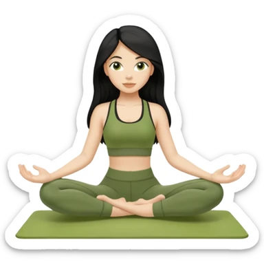pilates girl in green olive set whit black long hair  sticker