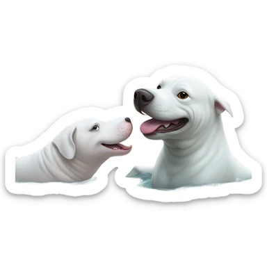 Beluga whale with a white pitbull sticker