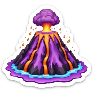 A volcano errupting only with a pure purple liquid and purple fire sticker
