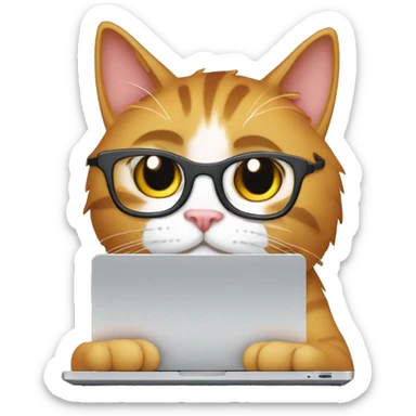 a nerdy cat in front of a computer without glasses sticker