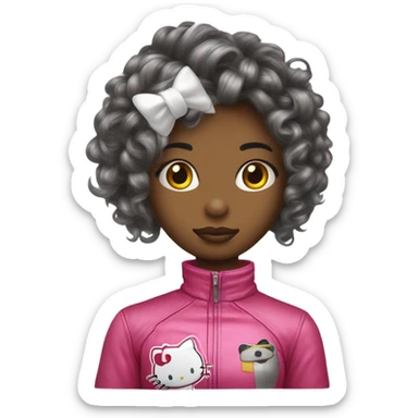 garota com roupa de hello kitty cabelo curto com duas mechas longas na frente cabelo castanho com uma mecha na esquerda loira sticker