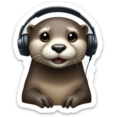 otter with headphones sticker