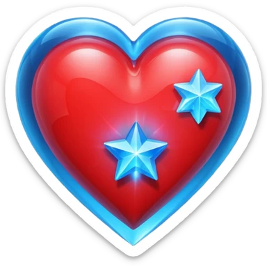 A glowing hologram of a red 3D heart with a bright blue star inside sticker