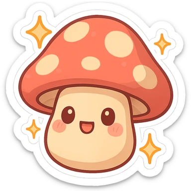 Sparkling chibi sticker mushroom, cute and exaggerated sticker