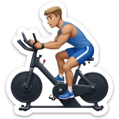 buff guy blue shorts black stationary bike sticker