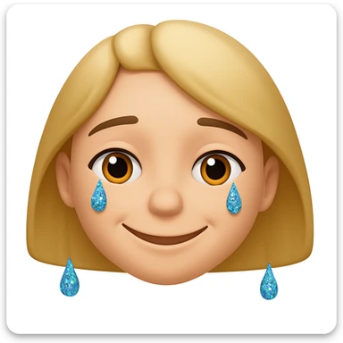 Make the crying face emoji's tears glittery and make the lips smile, originally in apple style emojis sticker