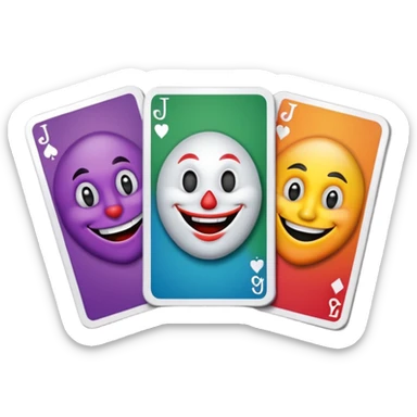 3 poker cards, with crazy colorful human jolly jokers inside sticker