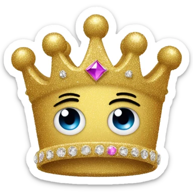 glittery crown with sad face and sad eyes on the crown a crown emoji  sticker