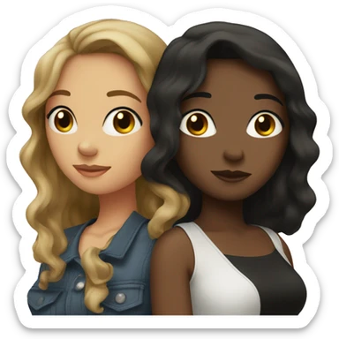 Two women smooching that one white with brown hair and the other black with black hair sticker