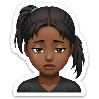 black dark girl with one ponytail super sad crying eyes closed sticker