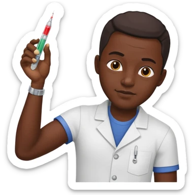 African man putting needle in his arm for medicine reason  sticker