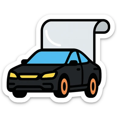 icon of a high-end black car partially covered by a rolled transparent or light gray film, glossy black as main color, film with curved effect to suggest adhesion, modern and clean style, no text sticker