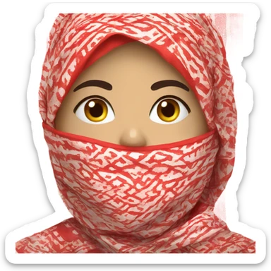 Woman wearing red and white patterned kuffiyeh covering mouth sticker