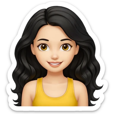 a pretty bratz girl with long wavy black hair in a yellow tank top sticker