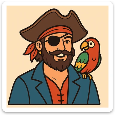 color vector art with thin outline of pirate with eye patch and parrot on shoulder  sticker