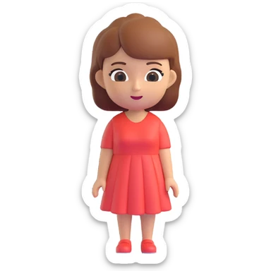 Change the outfit of the character to a casual dress and remove the apple. Keep the realistic Apple-style Memoji look, 3D style, with a transparent background. sticker