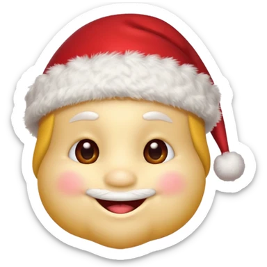 :noel: from jeuxvideo.com: A yellow small smiling face wearing a red Santa hat with a pompom, rosy cheeks and twinkling eyes, conveying a warm, festive vibe. It should be a trolling smile. Like kappa. sticker