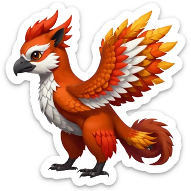 4-legged scaly long-big-beaked Gryphon-Talonflame-Red-Panda-Silvally-fusion-hybrid-animal-Fakémon-creature, full body, with a tufted tail sticker