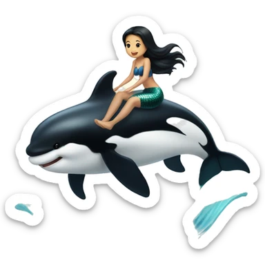 black haired asian mermaid riding orca sticker