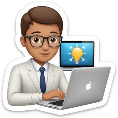 bussiness man technologist working on a laptop watching graphics sticker