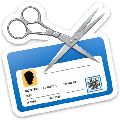 Scissors cutting military ID card sticker