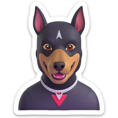 Doberman with a bandit mask and a cheeky grin sticker
