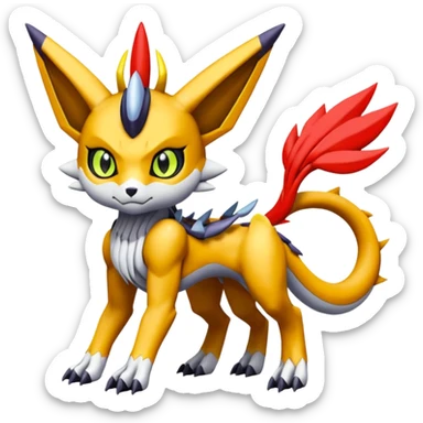 Meloetta-Wargreymon-Renamon-Guilmon-Pokémon-Digimon-Fakémon-fusion-hybrid-creature sticker