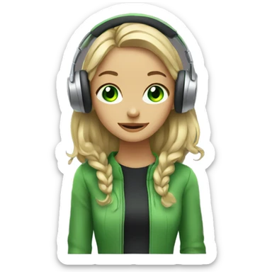 Girl with a green eyes listening a music on headphones  sticker