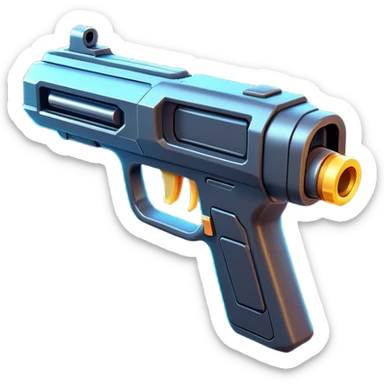 Clash of Clans aesthetic: Cinematic Playful 3D Isometric Laser Gun Emoji, rendered in a 3D vector-style similar to standard emojis with minimal shading and bold, simplified shapes. A compact, distinct form with signature details, softly glowing with a futuristic sci-fi warfare charm. Simplified yet unmistakably iconic, highly detailed and consistent, glowing with a soft radiance and high shine. Stylized with a touch of high-tech brilliance and a soft glowing outline, capturing the essence of a beloved gaming relic with a friendly, playful manner! sticker