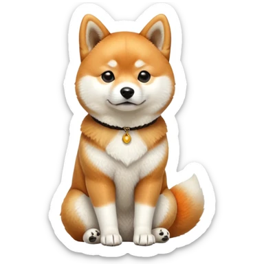 cinematic-[shiba inu]-realistic-full-body-sitting-emoji,-tail-resting-loosely-beside-its-paws,-head-tilted-dramatically, -fluffy-[orange white]-fur,-simplified-yet-realistic-focused-features,-highly-detailed,-glowing-with-an-almost-sarcastic-glow sticker