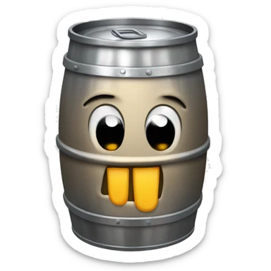 metal beer keg with pain face sticker