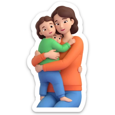 A warm and caring mother figure hugging her child, wearing casual clothes, indoors, cozy atmosphere sticker