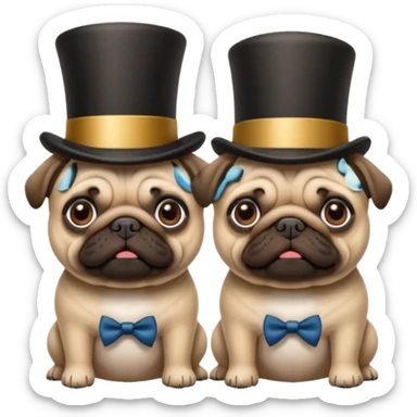 2 pugs with top hats sticker