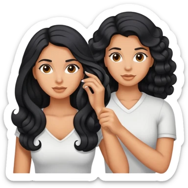 tanned woman with long black hair curling her hair, getting ready sticker