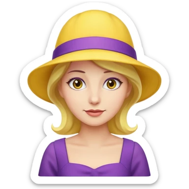 purple dress woman with yellow hat sticker