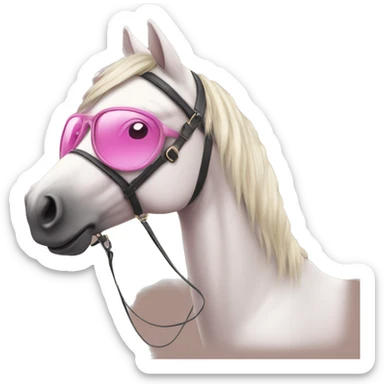 A girl with pink glasses on a horse sticker