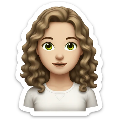 white girl with long wavy brown hair with green eyes sticker