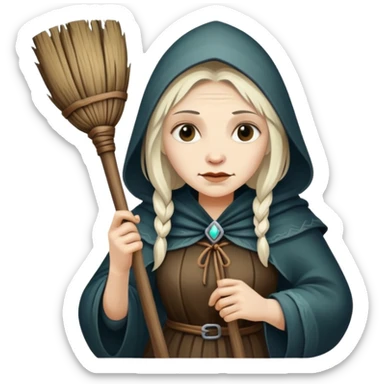 Baba Yaga sorceress woman holding a broom, old and wise sticker