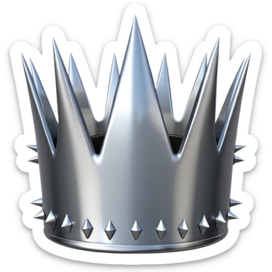 A spiked crown emoji made of silver chrome, sharp yet rounded metallic spikes, glossy reflections, aggressive luxury swag aesthetic, iOS emoji style, centered, clean white background sticker