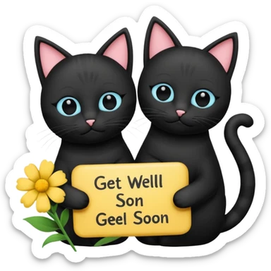 get well soon with black cats holding sign with STU sticker